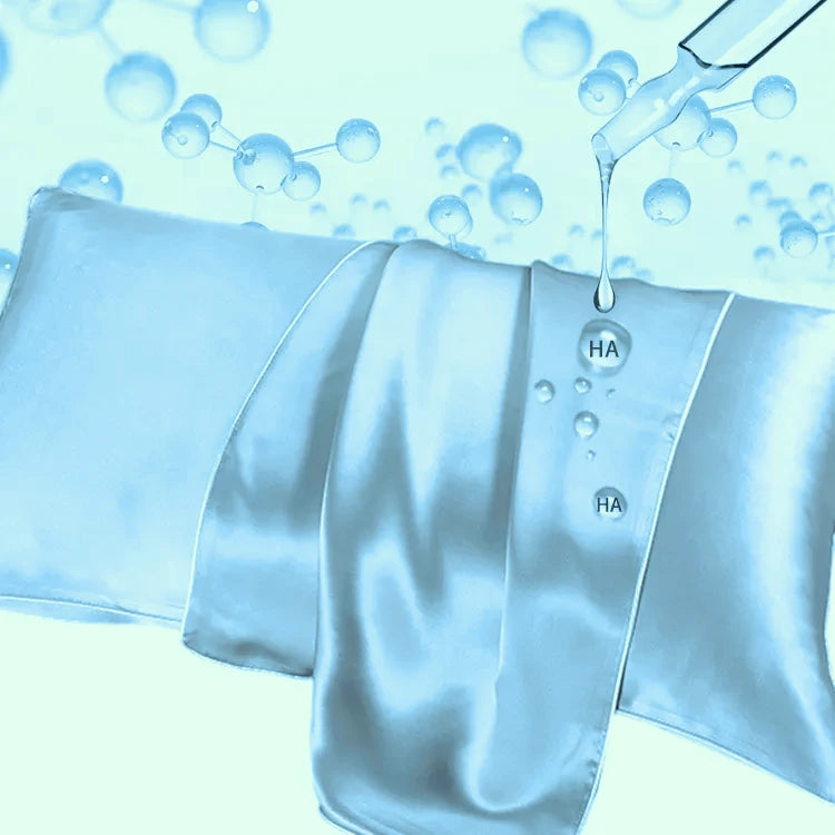 Hyaluronic acid infused 100% Mulberry silk pillowcases for youthful skin