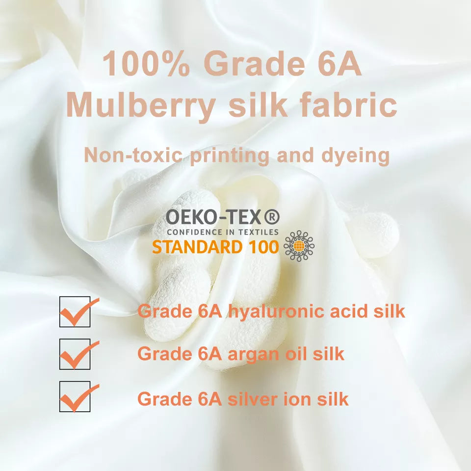 Hyaluronic acid infused 100% Mulberry silk pillowcases for youthful skin
