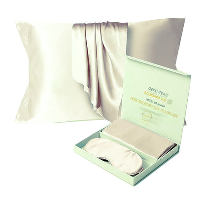 100% Mulberry silk pillowcase and sleep mask set to prevent wrinkles